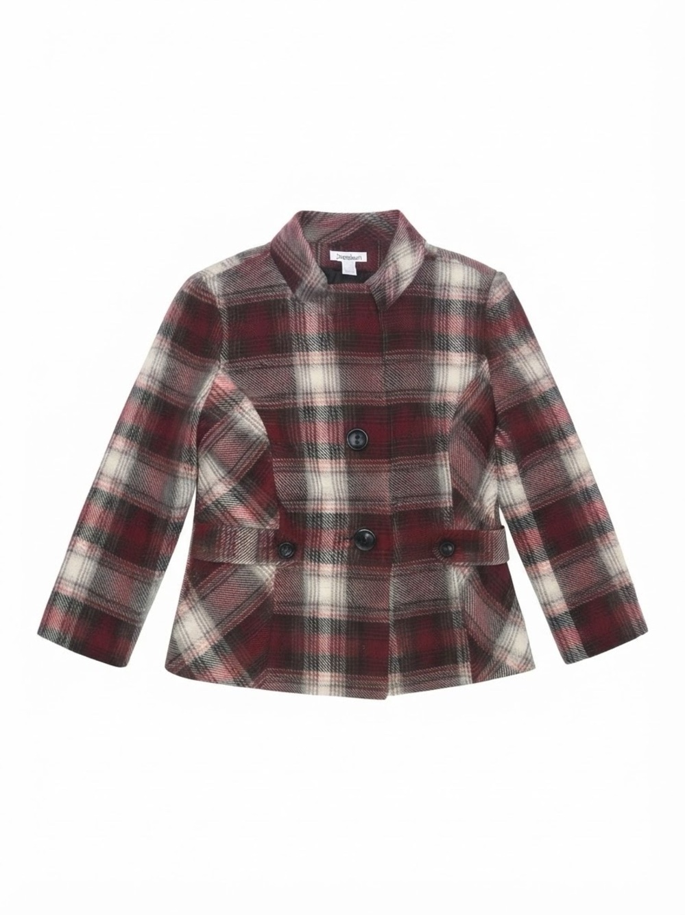 Dressbarn Burgundy Plaid Wool Blend Button Front Jacket Coat (Size L)
